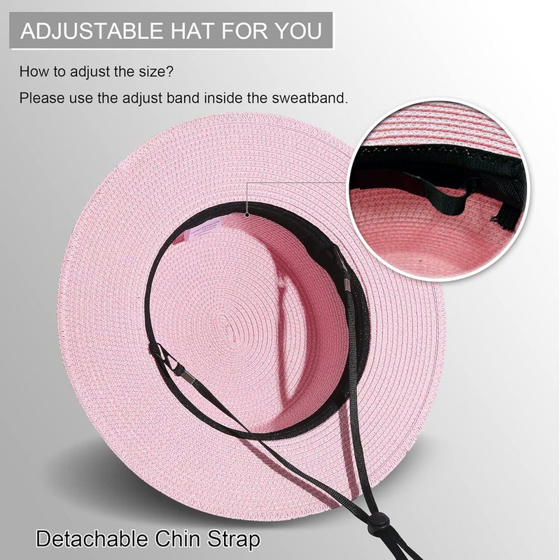 Lanzom Sun Hats for Women Wide Brim Straw Boater Hat Foldable Packable Beach Hat for Summer Fit Size 6 8/7-7 1/4 - Image 4